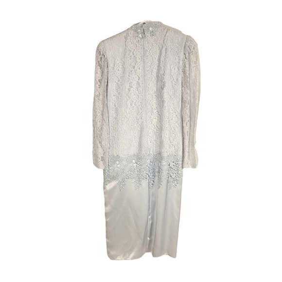 Patra Designer Vintage Pastel Blue Lace & Bow Satin Shift Dress - Picture 2 of 4